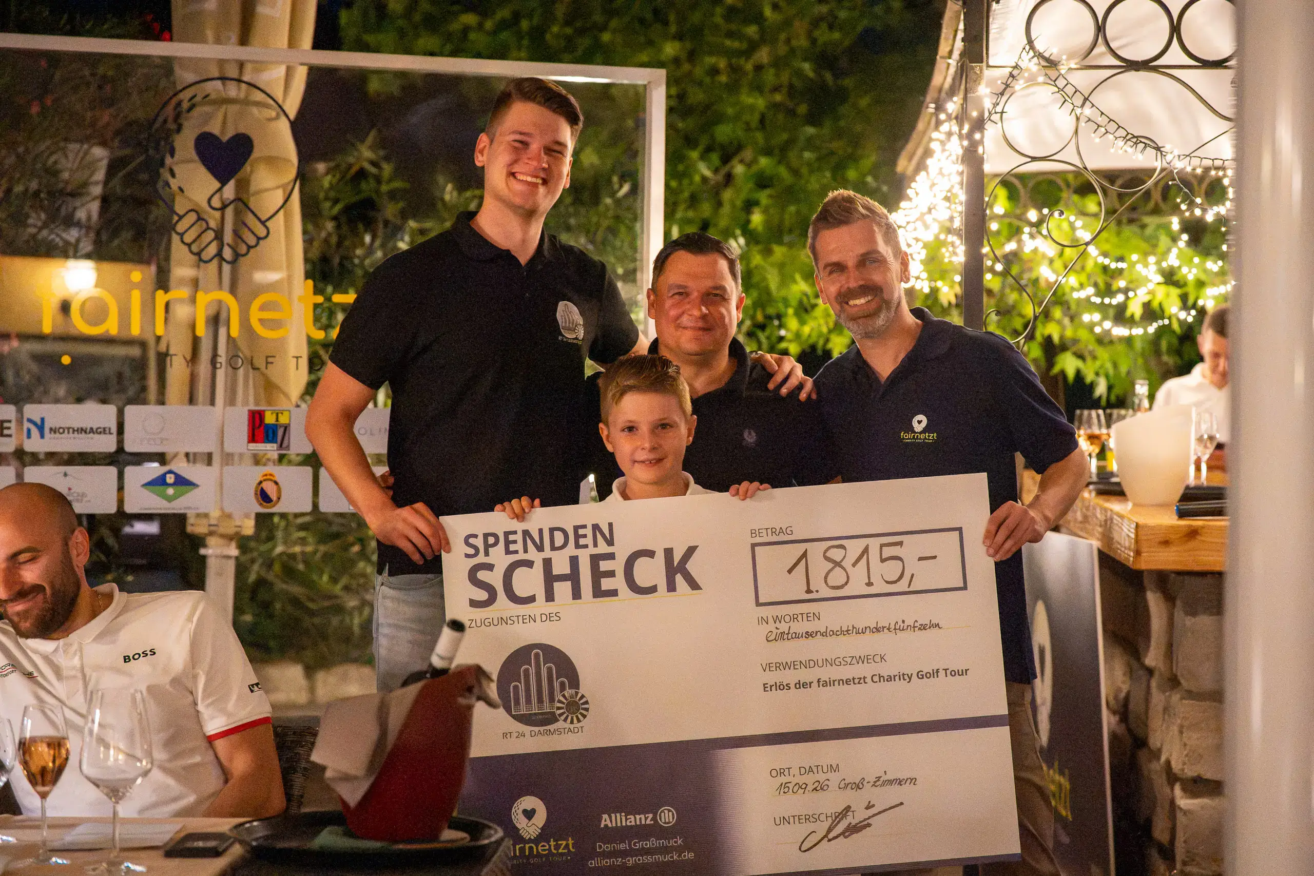 Übergabe des Spendenschecks, fairnetzt Charity Golf Tour 2026 in Groß-Zimmern